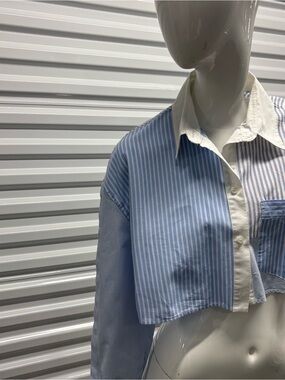 Zara White Shirt with Light Blue Pinstripes